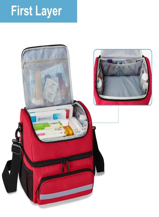 CURMIO Double Layers Medicine Storage Bag, Pill Bottle Organizer Bag with Inner Dividers, Medication Travel Bag for Vitamins, Supplements, Prescription Bottles, Medical Supplies, Red (Patent Design) - Image 2
