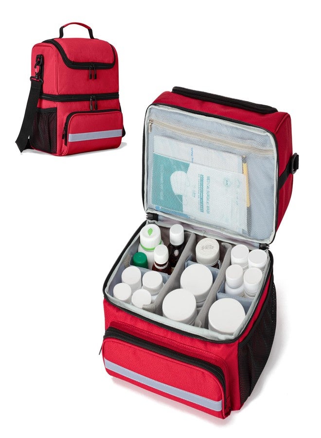 CURMIO Double Layers Medicine Storage Bag, Pill Bottle Organizer Bag with Inner Dividers, Medication Travel Bag for Vitamins, Supplements, Prescription Bottles, Medical Supplies, Red (Patent Design) - Image 1