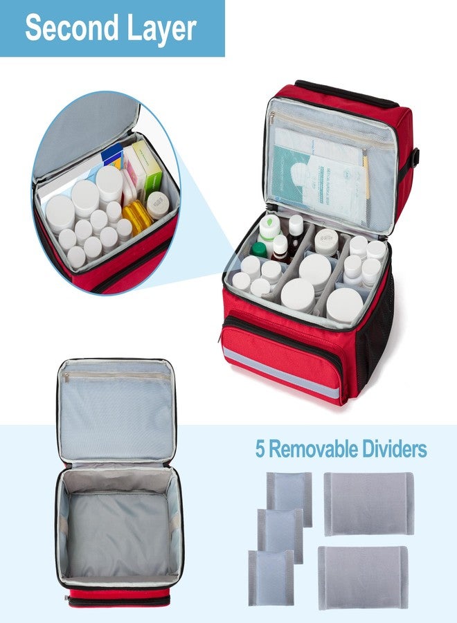 CURMIO Double Layers Medicine Storage Bag, Pill Bottle Organizer Bag with Inner Dividers, Medication Travel Bag for Vitamins, Supplements, Prescription Bottles, Medical Supplies, Red (Patent Design) - Image 3