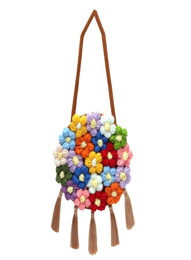 HIPIHOM Women Woven Shoulder Bag, Floral Clutch Magnetic Buckle Flower Purse Crochet Crossbody Bag for Casual Daily Parties Prom (Circle Khaki) - Image 1