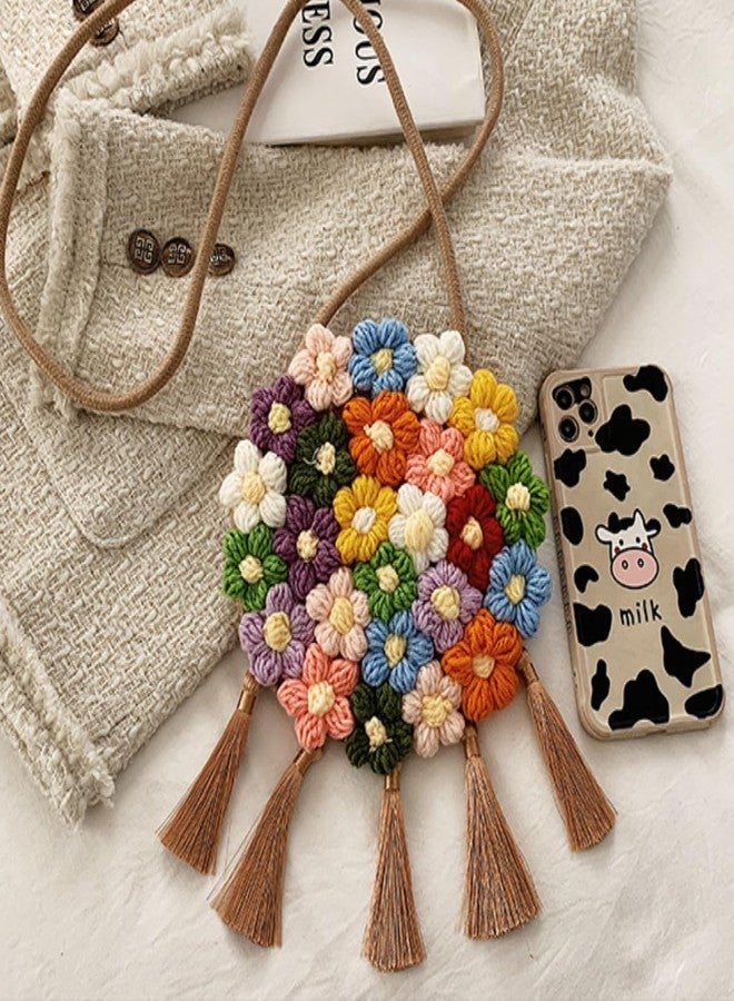 HIPIHOM Women Woven Shoulder Bag, Floral Clutch Magnetic Buckle Flower Purse Crochet Crossbody Bag for Casual Daily Parties Prom (Circle Khaki) - Image 2