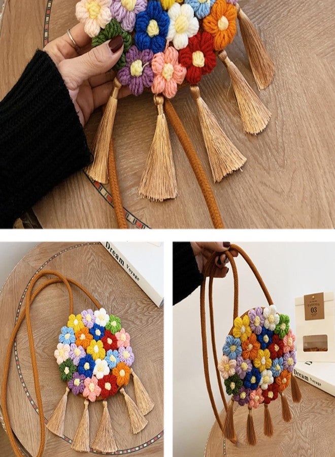 HIPIHOM Women Woven Shoulder Bag, Floral Clutch Magnetic Buckle Flower Purse Crochet Crossbody Bag for Casual Daily Parties Prom (Circle Khaki) - Image 5