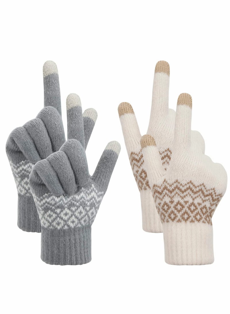 SYOSI 2 Pair Women Touch Screen Gloves Stretch Knitted Warm Mitten Winter Thermal Ladies Gloves Smartphones Texting Gloves One Size - Image 1