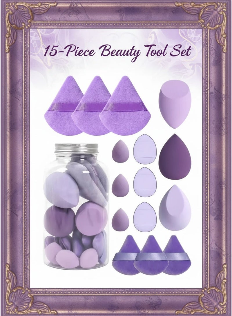 Ucanbe 15-Piece Beauty Tool Set - Loose Powder Puffs, Mini Puffs, Beauty Sponges & Cushion Puffs, Ultra-Soft Velvet, Latex-Free, Suitable for All Skin Types - Image 1