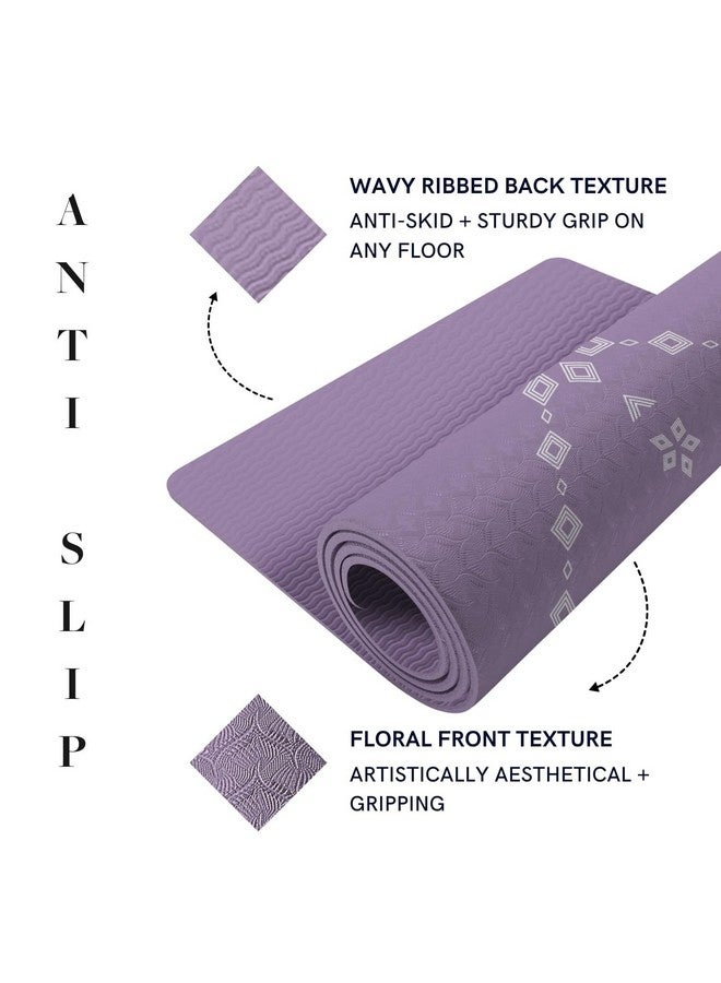 ThinkArtDecor Think Art Decor Alignment Yoga Mat for Women, Men, Kids, 6mm Thick TPE Mat with Strap, Dual textured for Anti-Slip, Durable Exercise Mat for Home Workout, Gym*, Meditation (24X72 inch, Lavender) - Image 5