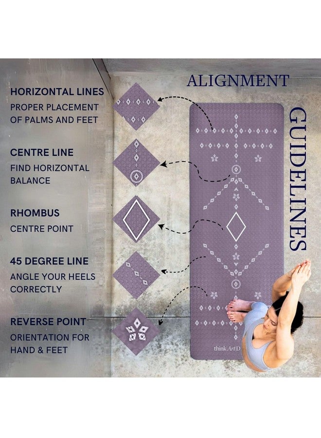 ThinkArtDecor Think Art Decor Alignment Yoga Mat for Women, Men, Kids, 6mm Thick TPE Mat with Strap, Dual textured for Anti-Slip, Durable Exercise Mat for Home Workout, Gym*, Meditation (24X72 inch, Lavender) - Image 4