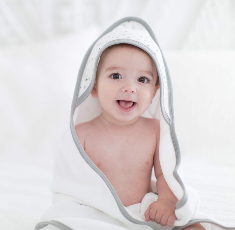 SwaddleDesigns Cotton Terry Baby Hooded Towel, Tiny Triangle Shimmer, Sterling - Image 4