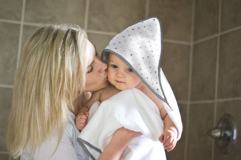 SwaddleDesigns Cotton Terry Baby Hooded Towel, Tiny Triangle Shimmer, Sterling - Image 3