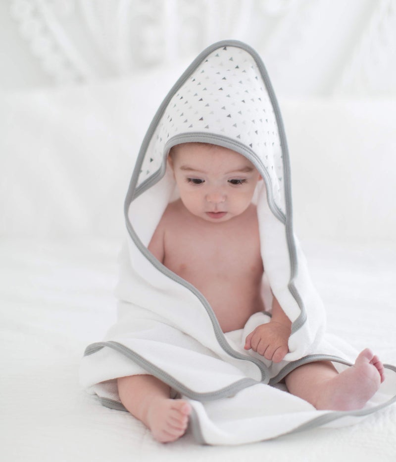 SwaddleDesigns Cotton Terry Baby Hooded Towel, Tiny Triangle Shimmer, Sterling - Image 5
