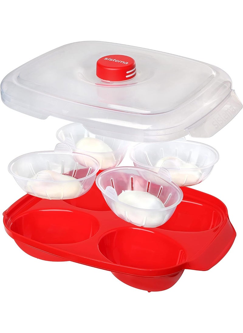 sistema Microwave Poacher for up to 4 Eggs, Red/Clear, 28.7 x 20.5 x 8.4 cm  - Image 5