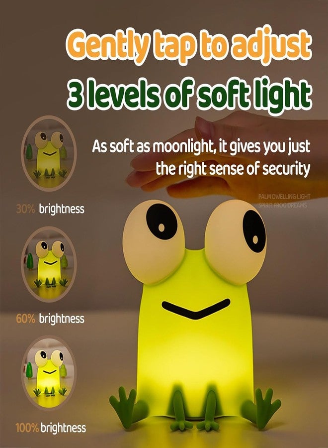 Spindoo Silicone Night Lamp for Kids & Adults | Cute Squeezable Wizard Night Light with 3 Brightness Levels & 30-Min Timer | USB Rechargeable Soft Silicone Breastfeeding & Bedroom (Frog) - Image 2