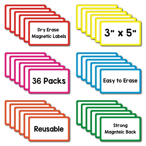 IMAGAME 36 Pack Magnetic Dry Erase Labels - Magnetic Blank Cards with Color Borders, Reusable Magnetic Name Tags - Dry Erase Labels for Home, Office, Classroom - 3 x 5 Inches - Image 2