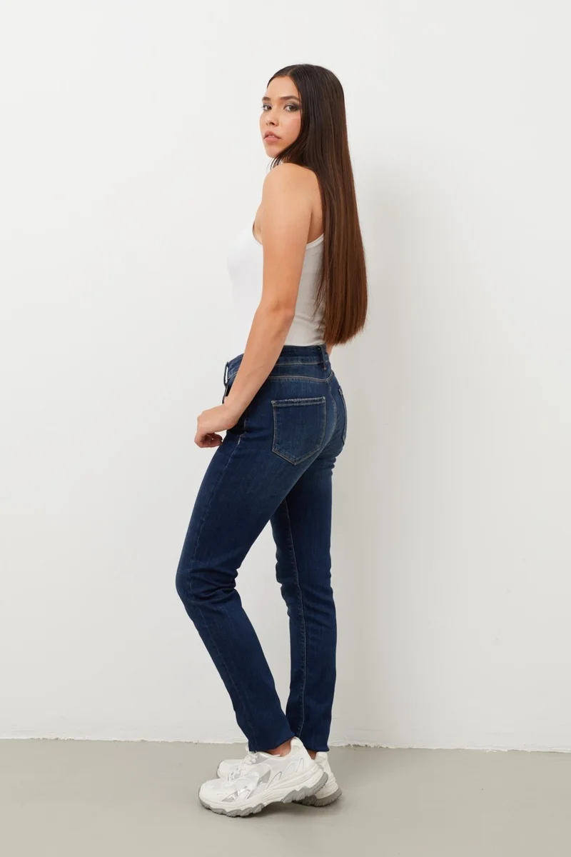 باني جينز Women Mid Waist Straight Slim Fit Jeans Navy Blue
