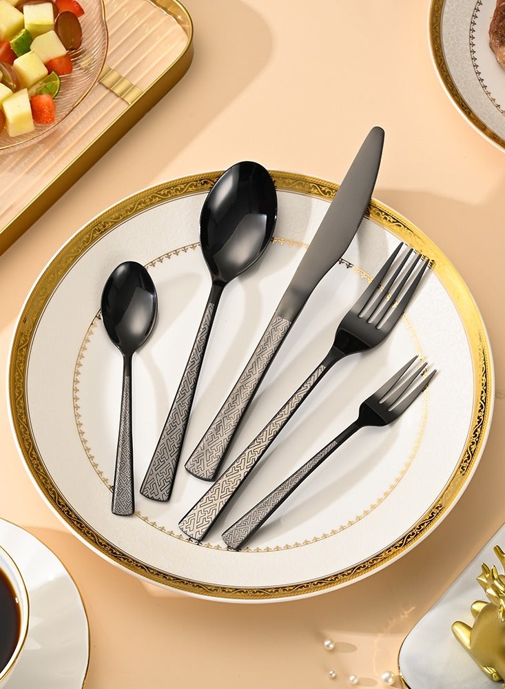 Sunhome 30 Piece Cutlery Set Black Stainless Steel Tableware Dishwasher Safe Mirror Polished Cutlery Set Perfect for Home Dining and Entertaining - Image 2
