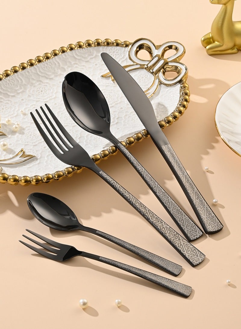 Sunhome 30 Piece Cutlery Set Black Stainless Steel Tableware Dishwasher Safe Mirror Polished Cutlery Set Perfect for Home Dining and Entertaining - Image 3