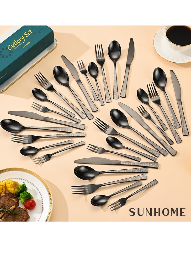 Sunhome 30 Piece Cutlery Set Black Stainless Steel Tableware Dishwasher Safe Mirror Polished Cutlery Set Perfect for Home Dining and Entertaining - Image 5