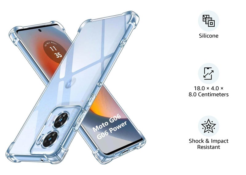 Lustree Back Cover Transparent Case Compatible with Motorola G06 Power| Slim Soft TPU Case, Anti-Scratch Cover with Four-Corner Protection Raised Camera Guard - Image 2