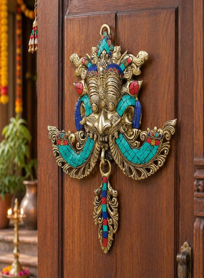 Kartique Brass Nazar Battu for Home Entrance Evil Eye Protector Door Knocker with Multicolor Stone Work, 11.5 Inch Height - Image 3
