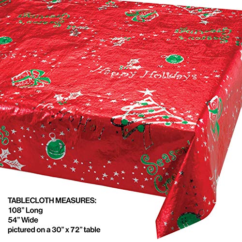 Creative Converting 39132 Metallic Christmas Print Plastic Tablecloth - Image 2