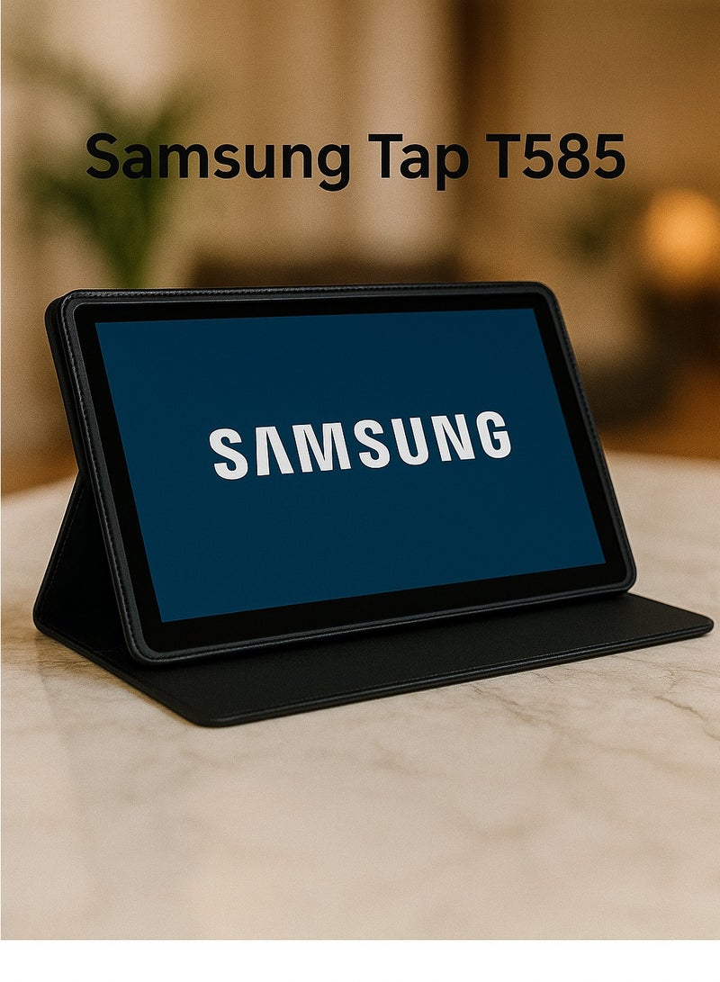 Elegant Leather Case with Full Protection and Foldable Stand for Samsung T585 – Black - Image 1