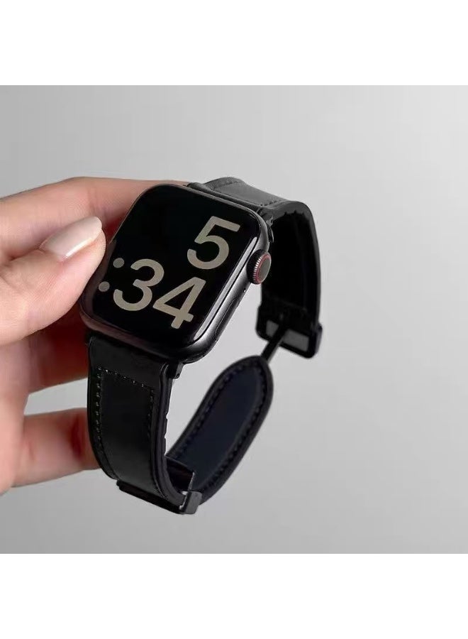 سوار ساعة متوافق مع سلسلة ساعات Apple Watch Band 38 مم 40 مم 41 مم 42 مم للنساء، حزام بديل رفيع من الجلد الأصلي بتصميم مزدوج لسلسلة iWatch Series 10 9 8 7 6 SE - Image 1
