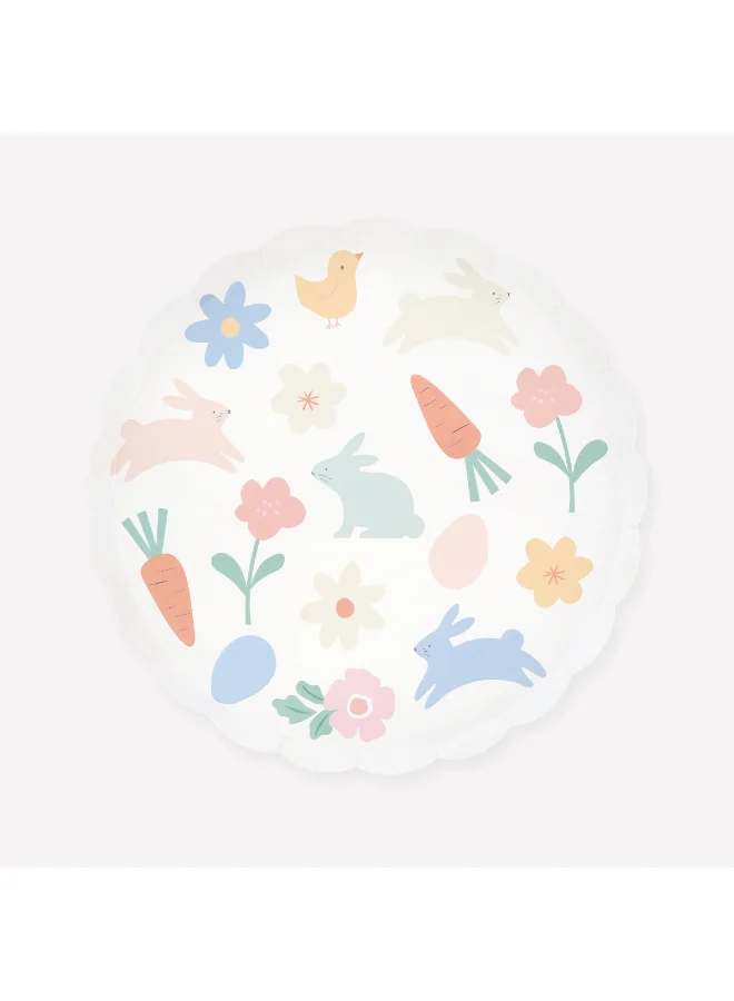 Meri Meri  Easter Icons Side Plates - Pack of 8, 450gsm Paper Plates with Bunnies, Chicks, Carrots and Flowers in Soft Spring Colors, Stylish Party Tableware for Easter Celebrations & Gatherings  | Best Price UAE