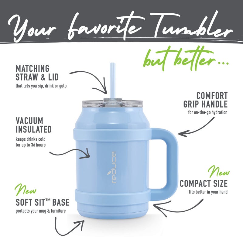 REDUCE Cold1 50 oz Reusable Mug Tumbler with Handle - Insulated Stainless Steel Water Bottle for Home  Office and Gym; Straw or Leakproof Flip Lid  Keeps Drinks Ice Cold All Day - Gloss Glacier - Image 3