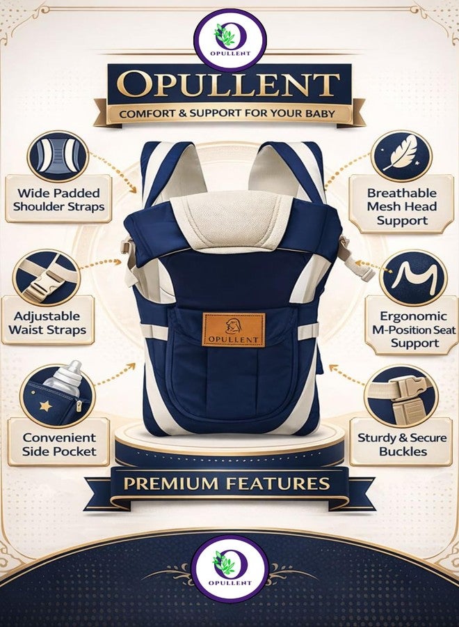 OPULLENT 4-in-1 Adjustable Hands-Free Baby Carrier Bag - Front Carry Facing, Baby Safety Belt, Child Safety Strip, Sling & Back Carrier Bag | Suitable for C Section Mother (3 to 36 months) - NAVY BLUE - Image 2