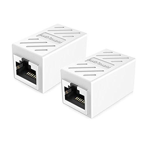 PLUSPOE RJ45 Network Coupler, 2 Pack Ethernet in Line LAN Connector Plugs for Cat5 Cat5e Cat6e Cat7 Cable Extender Female to Female (White) - Image 1