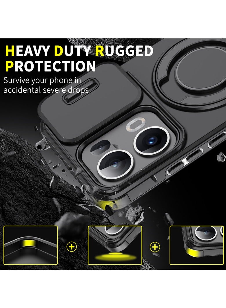general Case Compatible with OPPO Reno 13 Pro 5G with Camera Cover Protection, [Support Magnetic Car Holder] 360 Degree Invisible Ring Holder, High Grade Shockproof Phone Case - Image 2