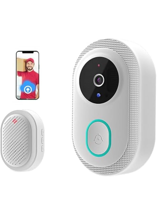 2024 Smart Doorbell with 75° Viewing Angle Smart Wireless Remote Video Doorbell Intelligent Visual Doorbell Two Way Audio Home HD Night Vision WiFi Door Doorbell (White) - Image 1