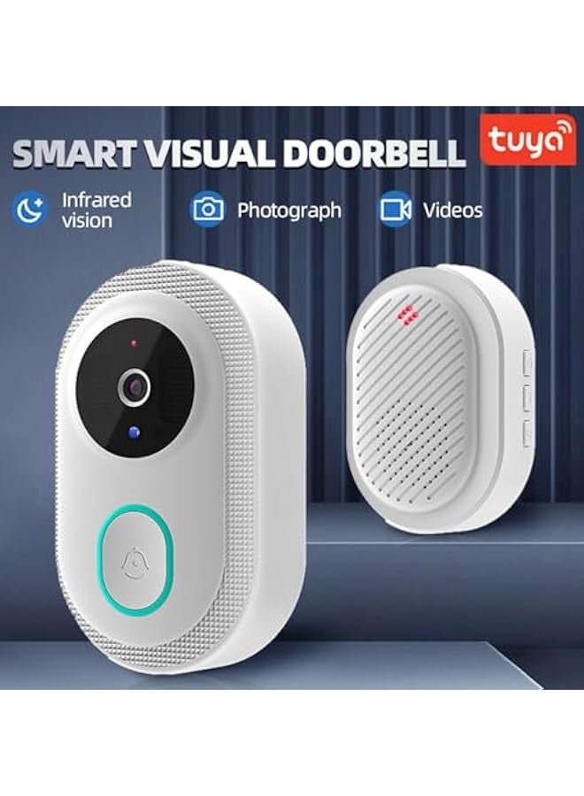 2024 Smart Doorbell with 75° Viewing Angle Smart Wireless Remote Video Doorbell Intelligent Visual Doorbell Two Way Audio Home HD Night Vision WiFi Door Doorbell (White) - Image 2