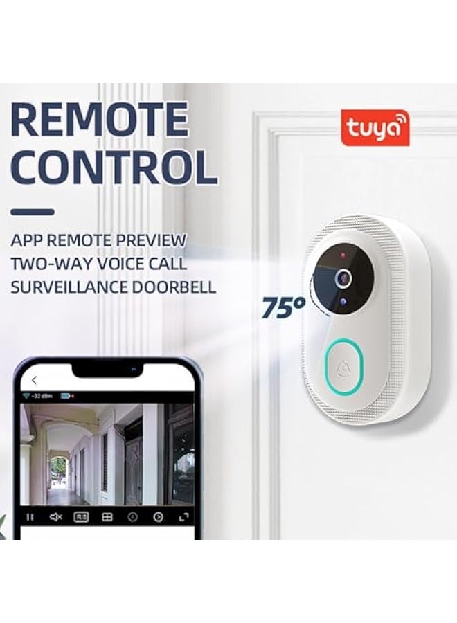 2024 Smart Doorbell with 75° Viewing Angle Smart Wireless Remote Video Doorbell Intelligent Visual Doorbell Two Way Audio Home HD Night Vision WiFi Door Doorbell (White) - Image 3