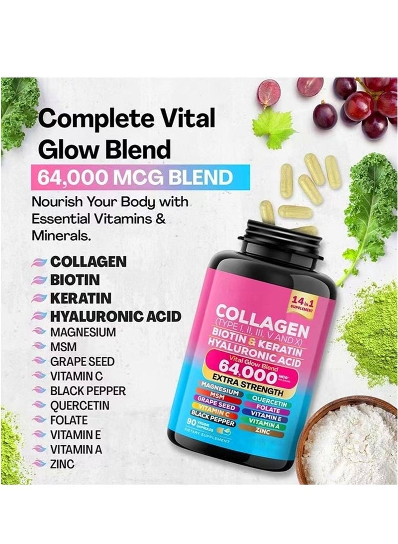 Collagen Collagen Supplement Type I II III V X Biotin Keratin Hyaluronic Acid MSM Hair Growth Skin Vitamin A Vitamin C Vitamin E (90 Caps) - Image 4