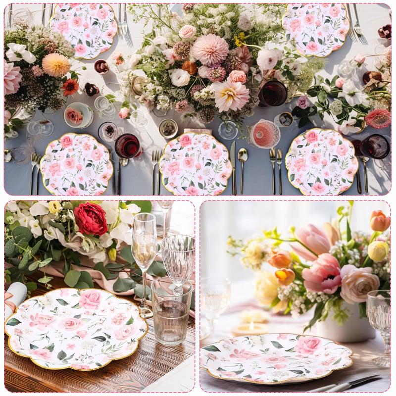 Funnymoom 100 Pcs Pretty Floral Paper Plates 7 Inches Flower Decorative Disposable Dinner Plates Party Plates Garden Decorations for Tea Party Birthday Bridal Wedding Baby Shower (Pink Floral) - Image 4