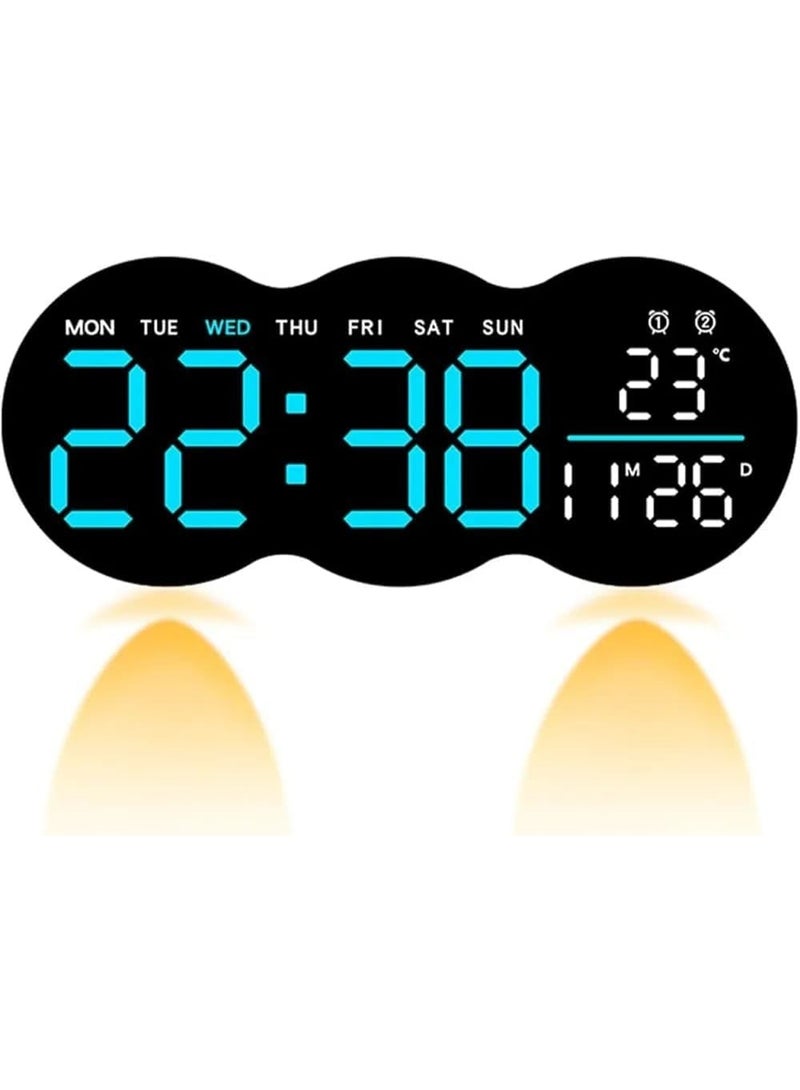 Multifunctional LED Digital Wall Clock with Remote Control - Large Display, Dual Alarm, Night Light, Daylight Saving Time, and Temperature - Wall Mounted or Freestanding (Blue) - Image 1