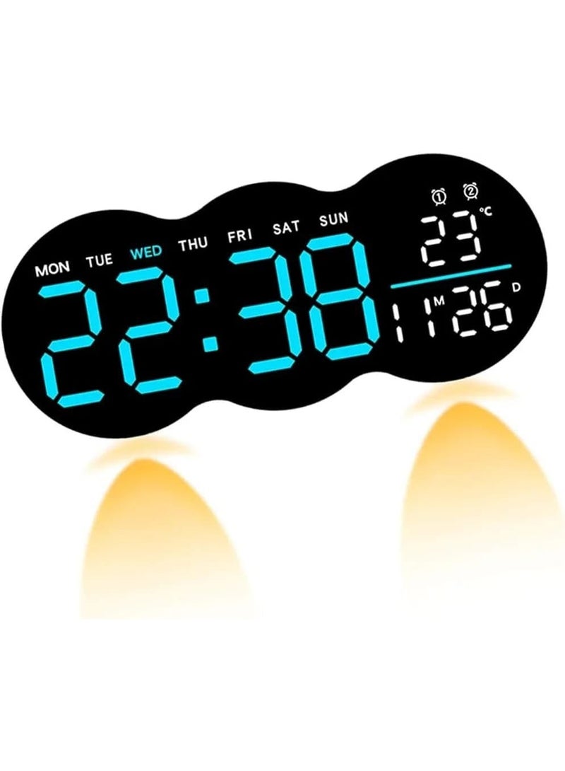 Multifunctional LED Digital Wall Clock with Remote Control - Large Display, Dual Alarm, Night Light, Daylight Saving Time, and Temperature - Wall Mounted or Freestanding (Blue) - Image 3