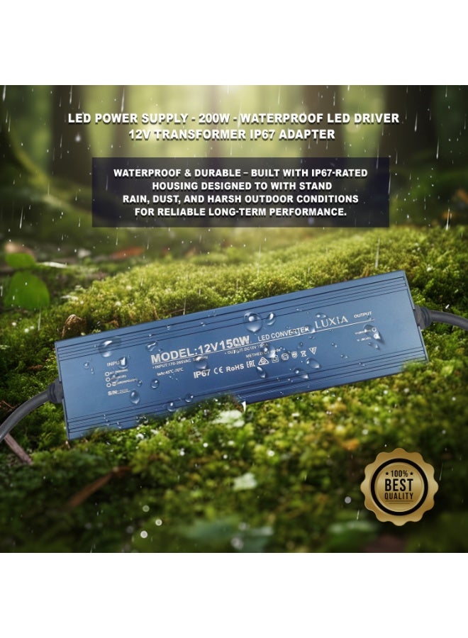150W Slim Waterproof LED Transformer | IP67 12V DC Driver, AC to 12V 5A Low Voltage, Dust-Proof Design for LED Strip Lights, Signage, and Indoor & Outdoor Applications - Image 2