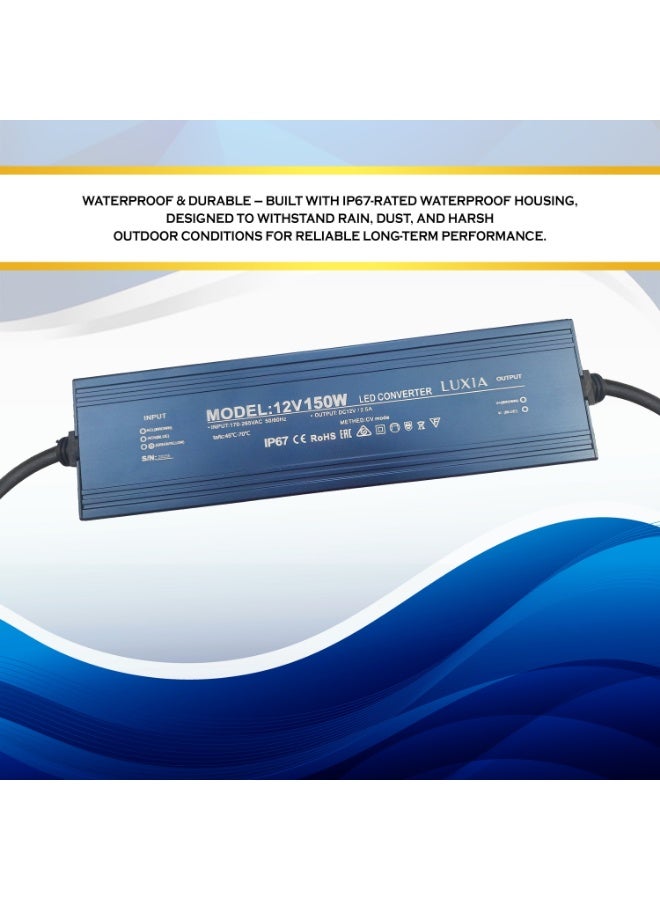 150W Slim Waterproof LED Transformer | IP67 12V DC Driver, AC to 12V 5A Low Voltage, Dust-Proof Design for LED Strip Lights, Signage, and Indoor & Outdoor Applications - Image 3