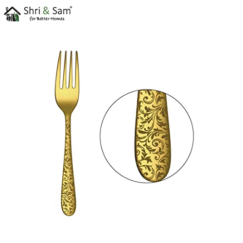 Shri & Sam Stainless Steel Jasmine Gold PVD Coating with Laser Tea Fork,6 Pieces - Image 3