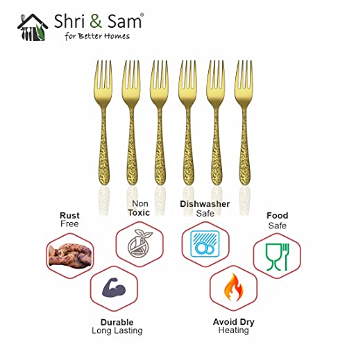Shri & Sam Stainless Steel Jasmine Gold PVD Coating with Laser Tea Fork,6 Pieces - Image 5