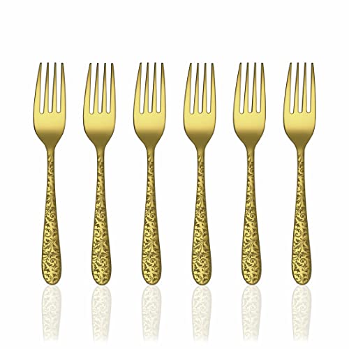 Shri & Sam Stainless Steel Jasmine Gold PVD Coating with Laser Tea Fork,6 Pieces - Image 1