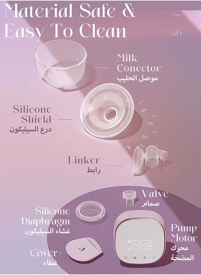 Mi VAZA Portable Hands-free Breast Single Pump Wearable, Ultra-silent Hands Free Breast Pump With Smart LCD Display, 3 Modes & 9 Levels Rechargeable Wireless Portable Milk Pump Memory Function - Pink  - Image 5