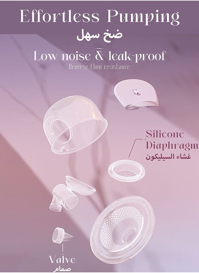 Mi VAZA - Portable Hands-free Breast Single Pump Wearable, Ultra-silent Hands Free Breast Pump With Smart LCD Display, 3 Modes & 9 Levels Rechargeable Wireless Portable Milk Pump Memory Function - Pink - Image 1
