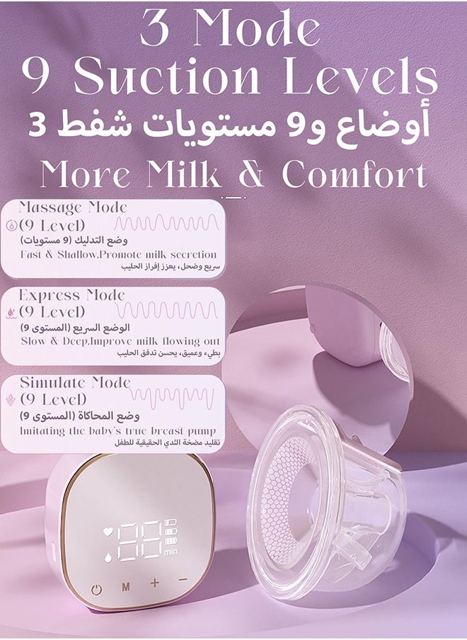 Mi VAZA - Portable Hands-free Breast Single Pump Wearable, Ultra-silent Hands Free Breast Pump With Smart LCD Display, 3 Modes & 9 Levels Rechargeable Wireless Portable Milk Pump Memory Function - Pink - Image 1