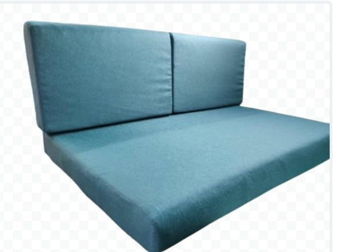 وسادة أريكة من رغوة PU 32 كثافة رغوة صلبة بغطاء بسحاب لون جذاب أزرق أخضر مقعد 60 x 26 x 4 ظهر 30 x 18 x 4 قطعتين - Image 1