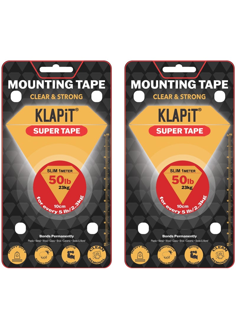 KLAPiT KLAPiT SUPER TAPE Double Sided, Heavy Duty Mounting Tape Holds 50 Pounds or 23Kg Weight Using Enhanced Nano Technology. Clear Tape for Wall, Wood, Tile, Stone, Glass, Metal and Acrylic 2pc Pack  - Image 1
