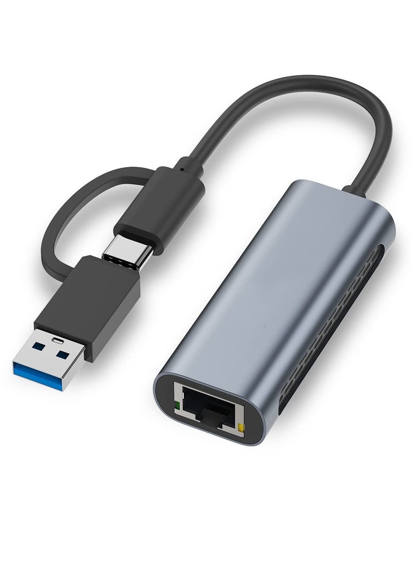 USB to 2.5G Ethernet Adapter, 2-in-1 USB C/USB 3.0 Ethernet Adapter for Laptop Compatible, USB-C to RJ45 Network Converter, Thunderbolt 4/3 Compatible, for Windows, Mac OS, iPad OS and More - Image 1