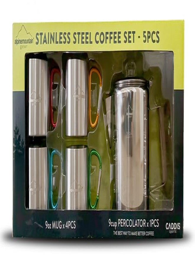 Alpine Mountain Gear 9-Cup Coffee Percolator Set with 4 Mugs - Stainless Steel Camping Coffee Pot, Stovetop Percolator Coffee Maker for Home & Outdoor Use - Image 1