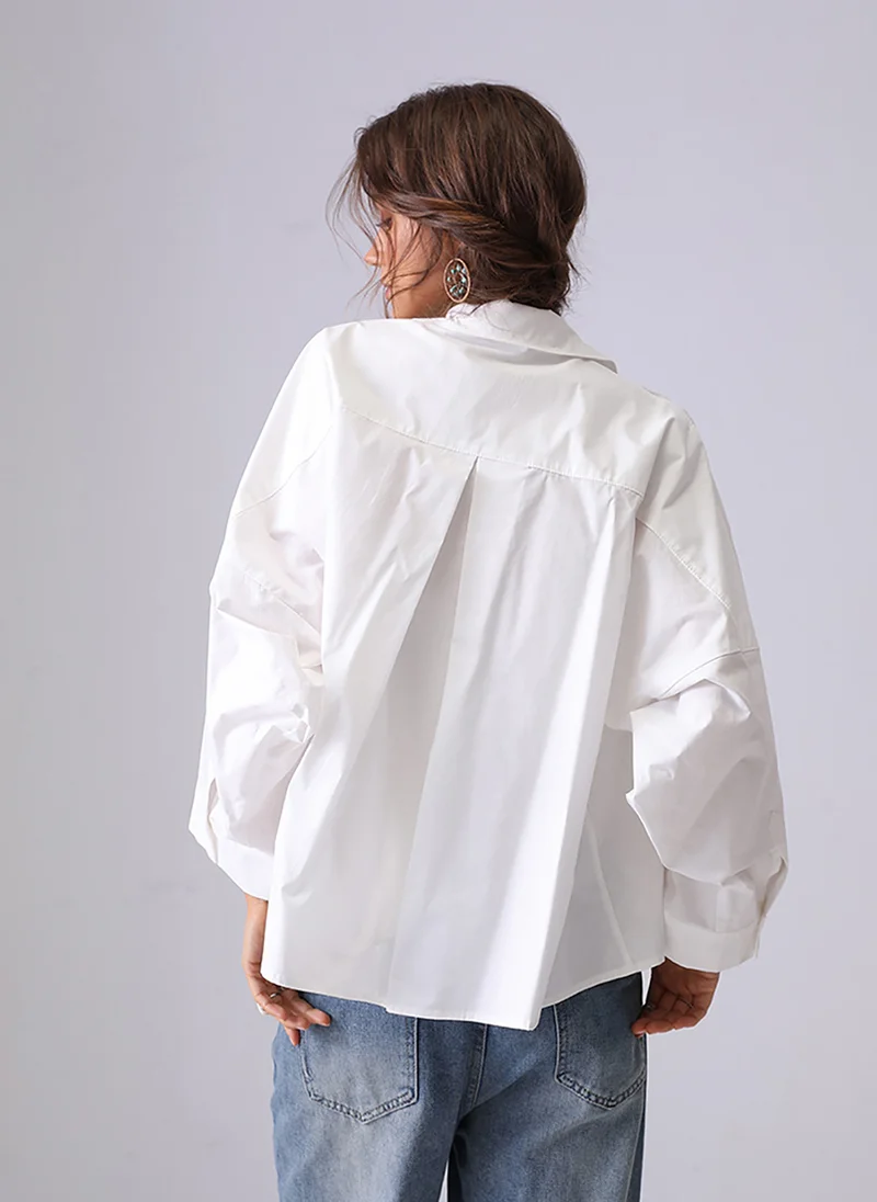 YUNIQEE White Spread Collar Kimono Sleeves Relaxed Fit Shirt